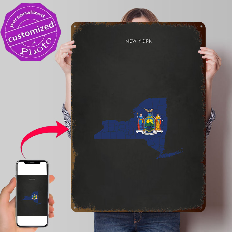 3D Printing York - Poster Peta Bendera Negara Bagian New