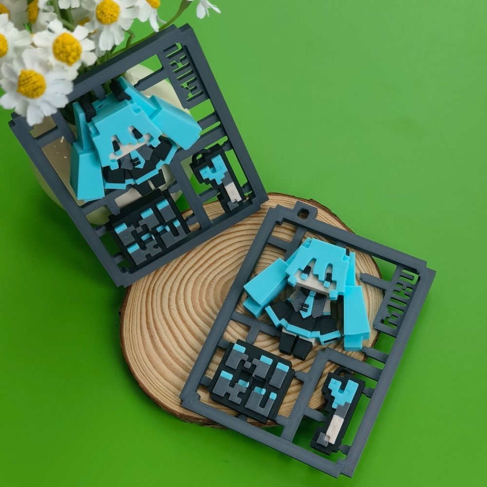 3D Printing Keychain - Model Hatsune Miku Pixel Lucu Cetak