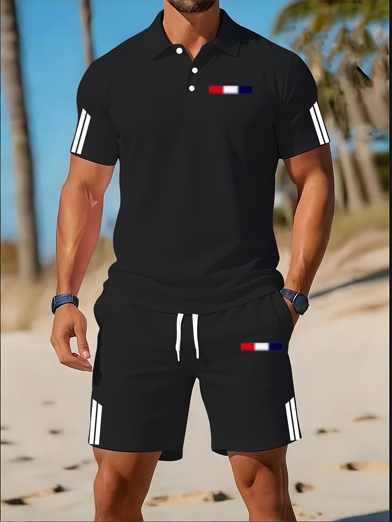 Set Kaos Polo Pria Musim Panas - 3D Printing Design Free ulasan dan harga